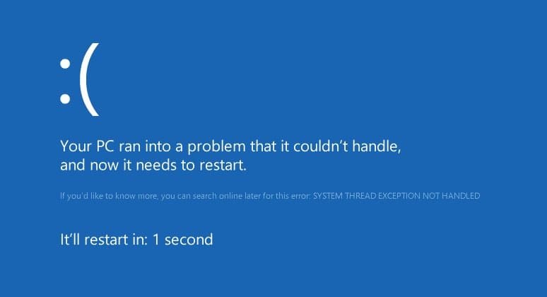 SYSTEM THREAD EXCEPTION NOT HANDLED