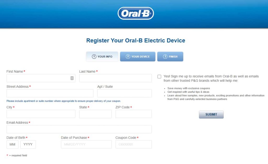 Oral B Register United States at www.OralB.com/Register