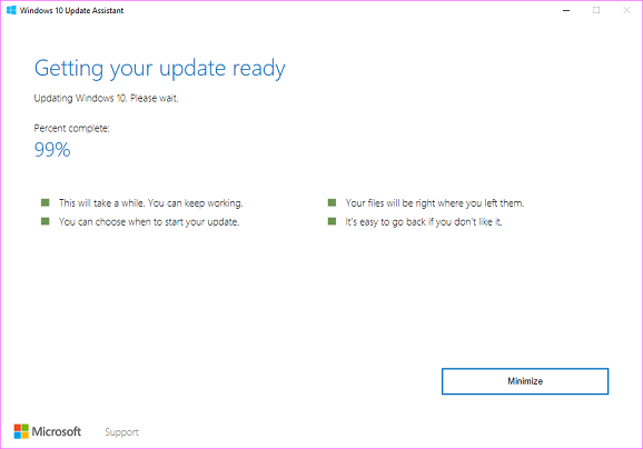 Windows 10 Upgrade Assistant Stuck At 99%