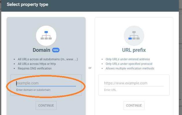 Add a property to Verifying your Domain