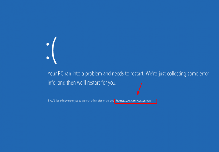 KERNEL DATA INPAGE ERROR issue in Windows 10 Fix