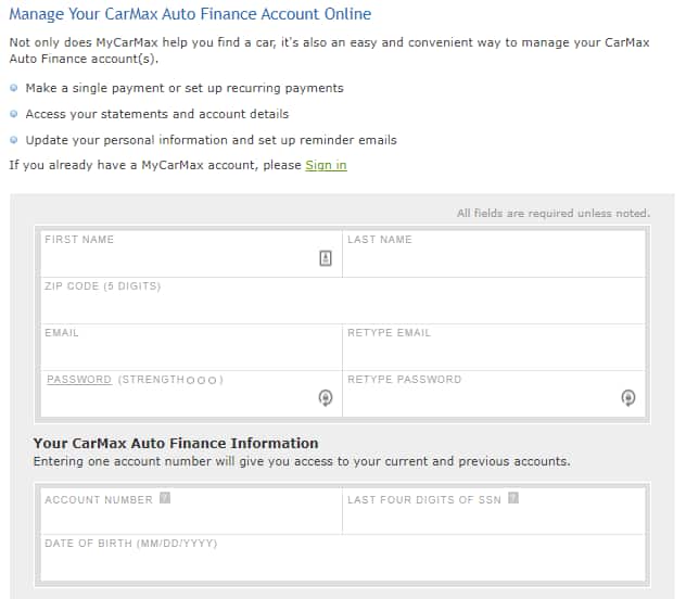 Register for A Carmaxautofinance Account