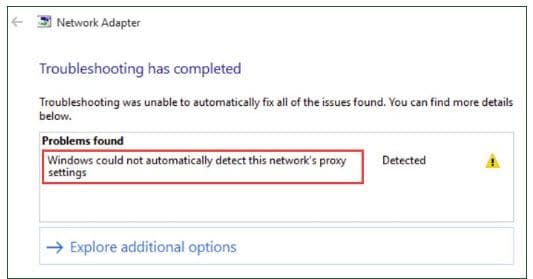 Windows Could Not Automatically Detect Network Proxy Settings
