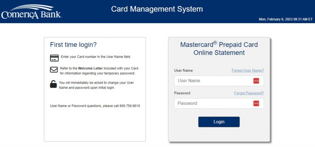 www.Card-Data.com/Comerica Prepaid